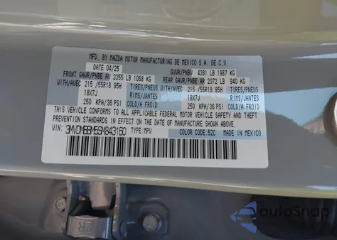 2025 Mazda Cx-30 2.5 S Select Sport z USA, uszkodzony, nr VIN 3MVDMBBM5SM843160